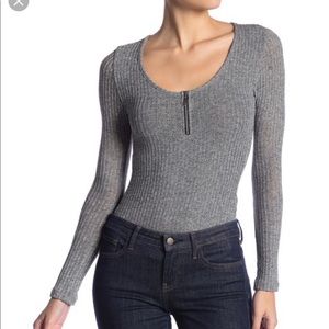 Grey Ribbed Scoop Neck Bodysuit